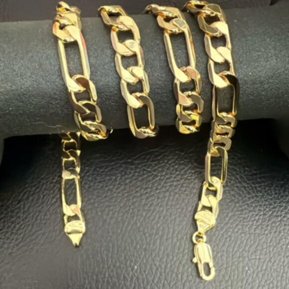 14k Gold Plated 18'' 8mm Figaro Chain Necklace Stylish Unisex Jewelry - Picture 1 of 4
